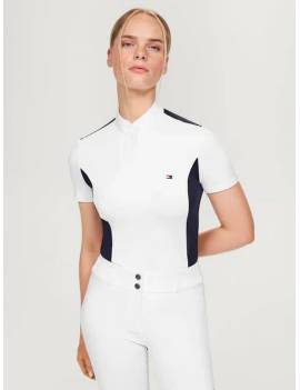 polo blanco y azul competición equitación manga corta mujer tommy hilfiger avon multi