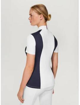 espalda polo blanco y azul competición equitación manga corta mujer tommy hilfiger avon multi