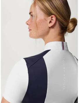 hombros polo blanco y azul competición equitación manga corta mujer tommy hilfiger avon multi