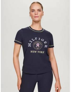 mujer con camiseta equitación mujer manga corta azul marino tommy hilfiger newport