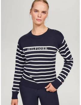 mujer con jersey equitación mujer azul marino con rayas tommy hilfiger fairfield