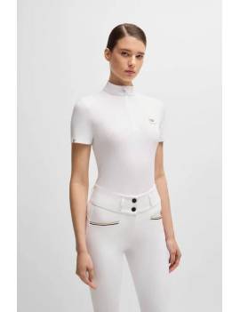 mujer con camisa de concurso blanca manga corta mujer equitación boss equestrian maira