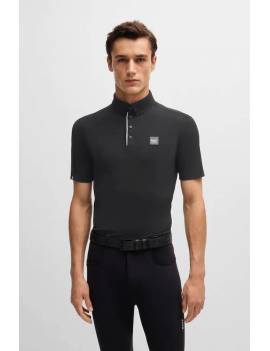 polo técnico equitación hombre manga corta negro botones boss equestrian matt