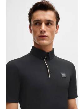 cuello polo técnico equitación hombre manga corta negro botones boss equestrian matt