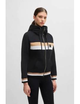 mujer con sudadera equitación capucha con cremallera negro con rayas boss equestrian riva
