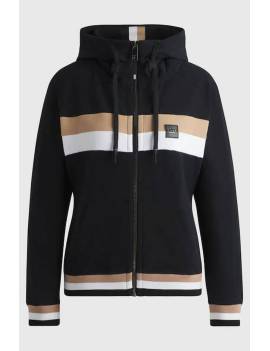 sudadera equitación capucha con cremallera mujer negro con rayas boss equestrian riva