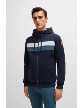 sudadera equitación capucha con cremallera hombre azul marino con rayas boss equestrian river