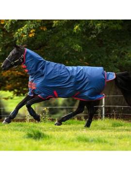 Manta impermeable HORSEWARE 350gr con cuello MIO "all-in-one" Exterior Extra Gruesa azul y roja
