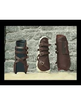 protectores delanteros caballo cuero con cintas de piel marrónes dyon con neopreno o borreguito