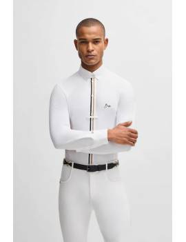 camisa blanca de concurso equitación hombre manga larga boss equestrian visión frontal