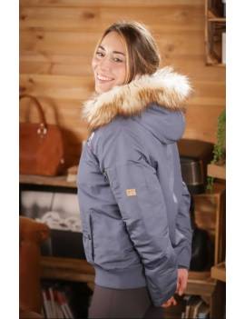 chaqueta plumón con pelo equitación mujer penelope azul celeste