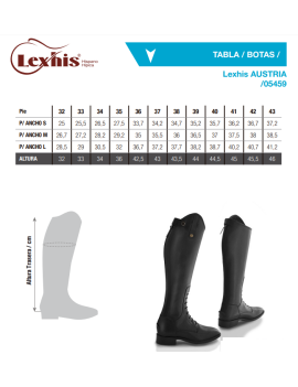 tabla medidas Botas equitación LEXHIS Austria