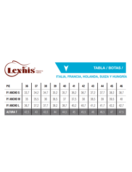 tabla medidas Botas equitación LEXHIS suiza