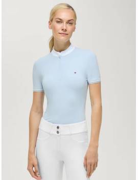 camisa de concurso manga corta mujer tommy hilfiger equestrian azul celeste modelo linsay parte de arriba