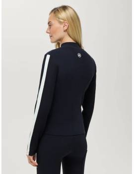 jersey de punto mujer tommy hilfiger equestrian azul con raya en el brazo espalda