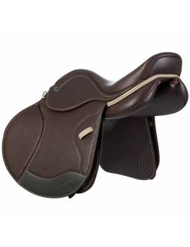 montura de salto para poni de ikonic modelo light marron con acabados beige