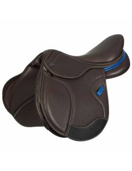 montura de salto para poni de ikonic modelo light marron con acabados azules