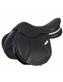 montura de salto para poni de ikonic modelo light negro con acabados beige
