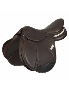 montura de salto para poni de ikonic modelo light marron con acabados beige vista lateral