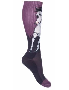calcetines de equitacion para niños de hkm lila con dibujo