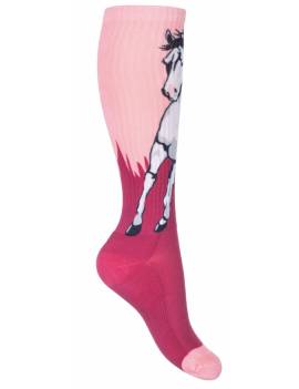 calcetines de equitacion para niños de hkm rosa con dibujo