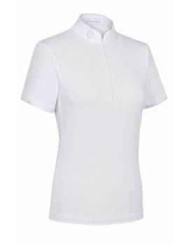Polo de competicion Samshield modelo aloisse blanco brillantes blancos frontal