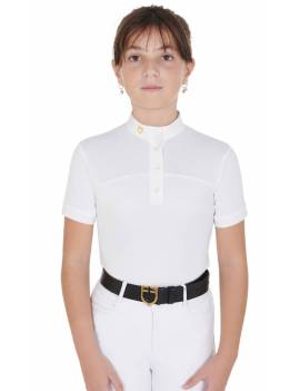 camisa de concurso equitación manga corta niña blanca con mesh equestro slim fit