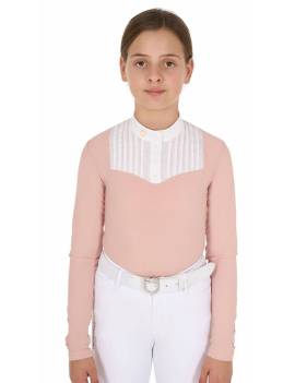 camisa de concurso hipico manga larga niña rosa con brillantes equestro etka00116