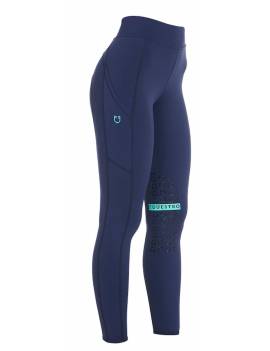 pantalón equitación mujer tipo leggins azul marino logo verde equestro light