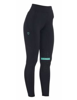 pantalón equitación mujer tipo leggins negro logo verde equestro light