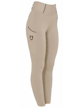 pantalón equitación mujer tipo leggins beige logo negro equestro