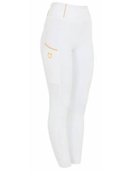 pantalón equitación mujer tipo leggins blanco logo amarillo equestro
