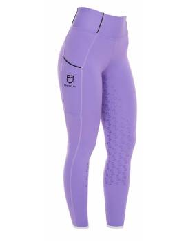 pantalón equitación mujer tipo leggins lila logo negro equestro