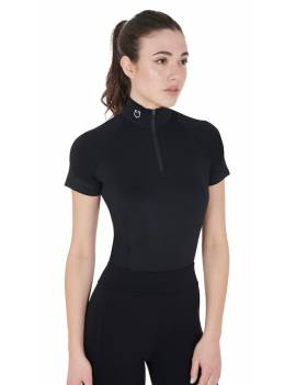 camiseta técnica equitación manga corta mujer negro equestro logo blanco