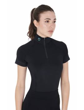 camiseta técnica equitación manga corta mujer negro equestro logo verde