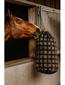 bolsa de heno caballo redonda tela con cuadrados azul hippotonic