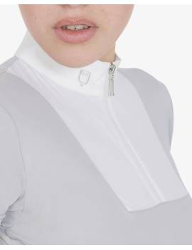 polo de concurso manga corta mujer gris equestro ab00474 detalle superior