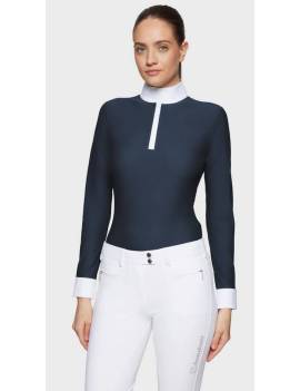 camisa de concurso equitación manga larga mujer azul marino samshield joline air con agujeros