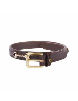 cinturón equitación cuero marron filete brillantes dorados equestro