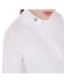 detalles manga camisa de concurso mujer manga larga blanca con hombros mesh equestro etw00189