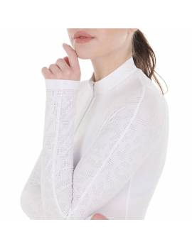 lateral camisa de concurso mujer manga larga blanca con hombros mesh equestro etw00189