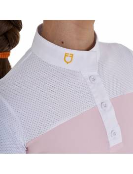 parte superior camisa de concurso equitación manga corta niña rosa con mesh equestro slim fit