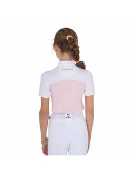 espalda parte superior camisa de concurso equitación manga corta niña rosa con mesh equestro slim fit