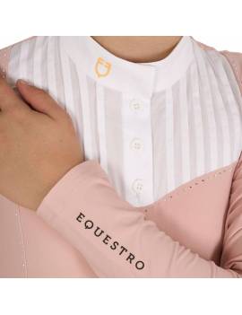 parte superior camisa de concurso hipico manga larga niña rosa con brillantes equestro etka00116