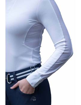 detalles Polo de concurso blanco HKM HUNTER manga larga