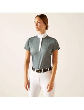 parte frontal Polo de concurso manga corta verde con filetes mujer ariat athlantic bit emboss