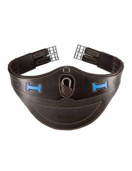 cincha barriguera salto caballo marrón logo azul ikonic