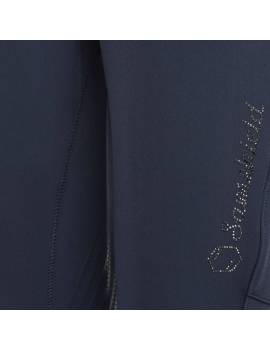 detalle logotipo pantalón equitación mujer leggins impermeables de samshield color azul marino alpha winter