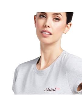 cuello camiseta de equitacion mujer manga corta ariat gris con logo rosa frontal