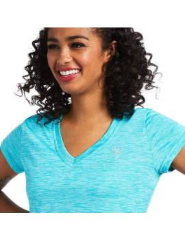 cuello camiseta técnica equitación mujer manga corta ariat laguna verde